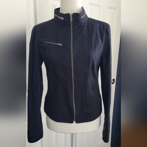 Express Black Fitted Seamed Twill Moto Jacket, Zipper Details, Women's Size 4